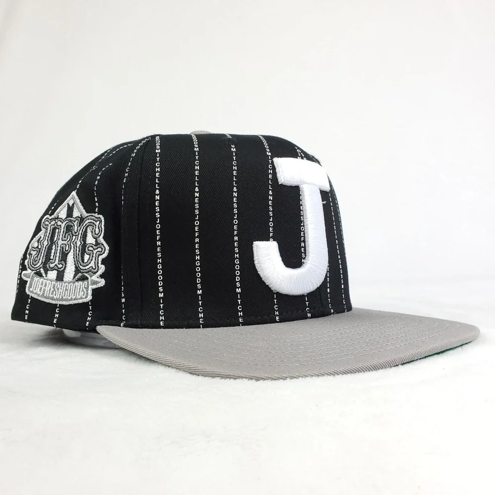 Joe Fresh Goods Mitchell & Ness Snapback Hat Cap 3D Logo Black White Stripe New